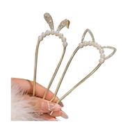 1/2pcs Exquisite Cat Ear U-Pin Pearl Rhinestone Chinese Ancient Style Hairpin Elegant Headdress Women(2pcs)