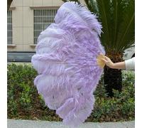 1/2pcs Natural White Ostrich Feather Fan for 13 Bone Big Hand Held Folding Fan 90-130CM Craft Carnival Wedding Stage Dance Decor-Light Purple-130CM 1PCS