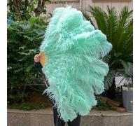1/2pcs Natural White Ostrich Feather Fan for 13 Bone Big Hand Held Folding Fan 90-130CM Craft Carnival Wedding Stage Dance Decor-Mint Green-130CM 2PCS