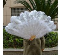 1/2pcs Natural White Ostrich Feather Fan for 13 Bone Big Hand Held Folding Fan 90-130CM Craft Carnival Wedding Stage Dance Decor-White-130CM 2PCS