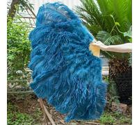 1/2pcs Natural White Ostrich Feather Fan for 13 Bone Big Hand Held Folding Fan 90-130CM Craft Carnival Wedding Stage Dance Decor-Navy Blue-130CM 1PCS
