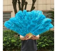 1/2pcs Natural White Ostrich Feather Fan for 13 Bone Big Hand Held Folding Fan 90-130CM Craft Carnival Wedding Stage Dance Decor-Lake Blue-130CM 2PCS