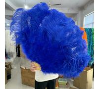 1/2pcs Natural White Ostrich Feather Fan for 13 Bone Big Hand Held Folding Fan 90-130CM Craft Carnival Wedding Stage Dance Decor-Royal blue-130CM 1PCS