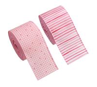 1/2ROLLS Wired Edge Ribbon, 10 Yards 2.5" Pink Plaid Fabric Ribbon with Heart Pattern for Decorative Wreaths and Holiday Present Wrapping