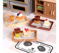 1/2set Miniature Dollhouse Sumilation Mini Milk Tea Cake With Plate For Kid Pretend Play Toys