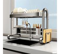 1-2Tier Full Stainless Steel Dish Drainer with Utensil Holder,Dishrack for Kitchen Counter,Over The Sink Dish Drying Racks,Dishes strainers for Kitchen Sink(Black 1,95cm/37.4in)