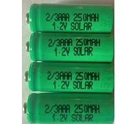 1.2V 250mAh 2/3AAA Solar Light Rechargeable Batteries NiMH 30mm x 10.2mm (Shorter than Normal AAA) - Pack of 4