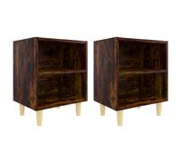 (smoked oak, 2) vidaXL 1/2x Bed Cabinet with Solid Wood Legs 40x30x50 cm Stand Multi Colors