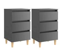 vidaXL 2x Bed Cabinets with Solid Wood Legs Concrete Grey Bedroom Nightstand