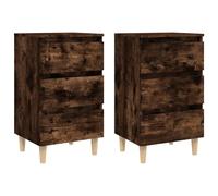 Vidaxl Bed Cabinets With Solid Wood Legs 2 Pcs Smoked Oak 40X35X69 Cm, Brown
