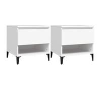 Side Table White 50x46x50 cm Engineered Wood Metal 1 Drawer Industrial Bedside