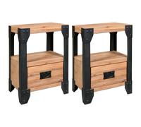 1/2x Solid Acacia Wood Nightstand Steel 40x30x54cm Bedside Cabinet vidaXL