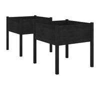 vidaXL Garden Planters 2 pcs Black 70x70x70 cm Solid Pinewood
