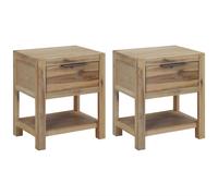 vidaXL 2x Solid Wood Acacia Nightstands with Drawers Wooden Bedside Tables