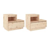(white, 2) vidaXL 1/2x Solid Wood Pine Bedside Cabinet Indoor Nightstand Multi Colours