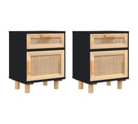 Vidaxl Bedside Cabinets 2 Pcs White Solid Wood Pine And Natural Rattan, White