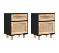 1/2x Solid Wood Pine Bedside Cabinet Natural Rattan Table Multi Colours vidaXL