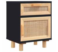 Vidaxl Bedside Cabinet Black Solid Wood Pine And Natural Rattan