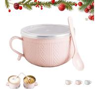 1/3/4 PCS 25-Oz Mug Meals with/Lid-Its,New Mug Meals with Lids,Soup Mugs with Handles and Lids,for Coffee,Soup,Salad,Noodles (Pink)