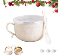 1/3/4 PCS 25-Oz Mug Meals with/Lid-Its,New Mug Meals with Lids,Soup Mugs with Handles and Lids,for Coffee,Soup,Salad,Noodles (Beige)