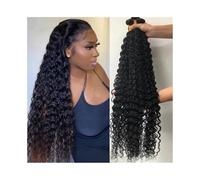 1/3/4 Pcs Deep Wave Bundles Natural Black 12-32 Inch Human Hair Bundles Deep Wave Brazillian Hair Extensions(22 22 22)