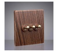 1-3 Gang 2 Way Wall Light Toggle Switch Retro Wood Grain Color Panel Brass Lever Switch for Home Decoration(3-Gang 2 Way Switch)