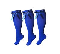 1 & 3 Girls Knee High Socks with Bow, School Cotton Socks, Girls Long Uniform Socks With Fluffy Ribbons Bow, Back To School, Party Wear Socks (UK, Age, 7 Years, 10 Years, Regular, 3, Royal Blue)