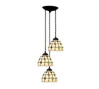 1/3 Head Chandeliers Tiffany Style Yellow Beads Hanging Lamp 7-Inch Stained Glass Shade Semi Flush Ceiling Light for Dining Room Living Room Bedroom,110-240V,E27,C,B/B