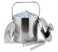 1.3 L Ice Bucket with Lid Strainer Tongs Ice Cube Container for Cocktail Bar Freezer Parties Weddings Stainless Steel Double Wall Keeps Ice Frozen Longer Fruit Holder Kitchen Fresh-Keeping Utensils