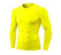1/3 Pack Men's Athletic Compression Shirts Long Sleeve Workout Base Layer Quick Dry Fit Basketball Running Tops Undershirts, Yellow#15-3, Large