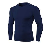1/3 Pack Men's Athletic Compression Shirts Long Sleeve Workout Base Layer Quick Dry Fit Basketball Running Tops Undershirts, Navy Blue Shirts, Medium