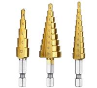 1/3/pcs 4-12 4-20 4-32 MM HSS Titanium Coated Step Drill Bit Drilling Power Tools For Metal High Speed Steel Wood Hole Cutter Cone(3pcs Hexagon handle1)