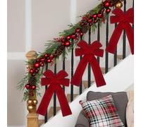 1/3 Pcs Christmas Velvet Bow, Oversized Red Door Ribbon 21x12in Plush Padded Holiday Decor for Wreath, Stair Railing, Garland, Tree Topper, Front Porch & Mantel (3 * Red Bows)
