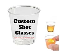 1-300 Pcs Personalised Plastic Shot Glasses, Custom Print Any Photo Text Logo Disposable Small Sample Tasting Cup for Birthday Anniversary Wedding Christmas Company Business Beverage Event Party Deco