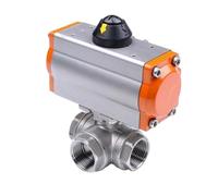 1" 304 Stainless Steel 3 Way High Platform Pneumatic Ball Valve with Double Acting Cylinder(L Type)