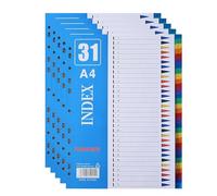 1-31 Part File Dividers A4, 5 Pack Plastic Folder Dividers for Ring Binders with11-Holes & Content List, Multi-Colour Index Dividers for Lever Arch Files