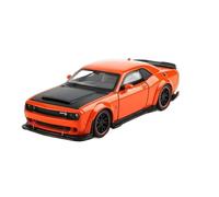 1 32 For Dodge Challenger Hellcat SRT Metal Miniature Car Model Sound Light Pull Back Boy Gift Collection Simulation Vehicle Playset(Orange)