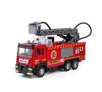 1 32 For Fire-fighting Ladder Alloy Car Model Decoration Boy Pull Back Water Spray Toy Collection Gift Crafts Mini Replica Toys
