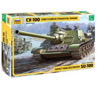 Zvezda 500783688-1:35 SU-100 Soviet Tank Destroyer WWII, Model Building Kit, Standing Model Building, Hobby, Crafts, Plastic Kit, Unpainted, 11 Inch