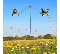 1.35m Bi-plane Rusty War Plane Spinner - Brown Distressed Metal Stake Holder