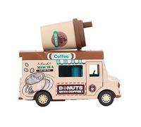 1:36 Light Music Alloy Die Cast Food Truck Toy Simulated and Flexible Pull Back Car with Magnetic Induction, Great Collection for Car Toy Amateur, Funny for Kids (Coffee Truck)