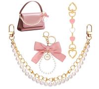 1-3PCS Metal Handbag Straps Chains Replacement Extension Chain Tote Shoulder Bags Belt Chain Pearl Heart Purse Accessories Decorative Handbags Purse Bag Charms Gifts for Womens Girls