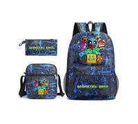 (1, 3Pcs Set) Geometry Dash Backpack Schoolbag Shoulder Bag Pencil Case Set for Kids Students