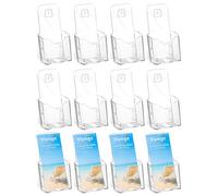 1/3rd A4/DL Portrait Leaflet Holder, Counter-stand or Wall-mounted, 12 Pack | Clear Acrylic Tri-Fold Brochure Display Stand, 45mm Capacity for Menus, Flyers, Booklets - Offices, Retail, & Trade Shows