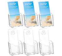 1/3rd A4/DL Portrait Leaflet Holder, Counter-stand or Wall-mounted, 6 Pack | Clear Acrylic Tri-Fold Brochure Display Stand, 45mm Capacity for Menus, Flyers, Booklets - Offices, Retail, & Trade Shows