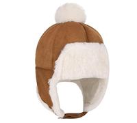 1-3Y Baby Winter Plush Hats Infant Ski Cap with Pompom & Earflap Warmer Windproof Beanies Caps Fleece-Lined Trapper Pilot Hat for Kids Toddler Girl Boy (Camel)