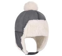 1-3Y Baby Winter Plush Hats Infant Ski Cap with Pompom & Earflap Warmer Windproof Beanies Caps Fleece-Lined Trapper Pilot Hat for Kids Toddler Girl Boy (Grey)