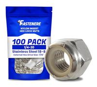 1/4-20 Nylon Insert Hex Lock Nuts, Stainless Steel 18-8, Plain Finish, Quantity 100 by Fastenere