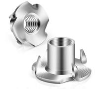 1/4"-20 T-Nuts 304 Stainless Steel, 4-Pronged Tee Nut for Wood, Rock Climbing Holds, Furniture, 25 PCS