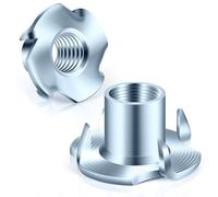1/4"-20 T-Nuts zinc Plated Steel, 4-Pronged Tee Nut for Wood, Rock Climbing Holds, Furniture, 100 PCS